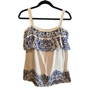 INC COTTON BLEND OFF SHOULDER CAMISOLE WHITE TOP BLUE EMBROIDERY SIZE MEDIUM